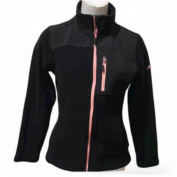 Snozu Black and Pink Ski Jacket with High Collar and Fitted Silhouette. Small - Picture 1 of 8